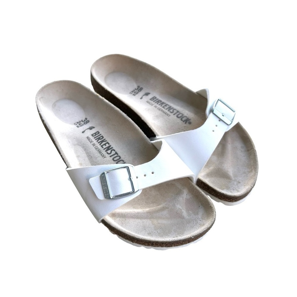 Birkenstock Madrid White Sandals with Silver Buckle Women’s Size 38